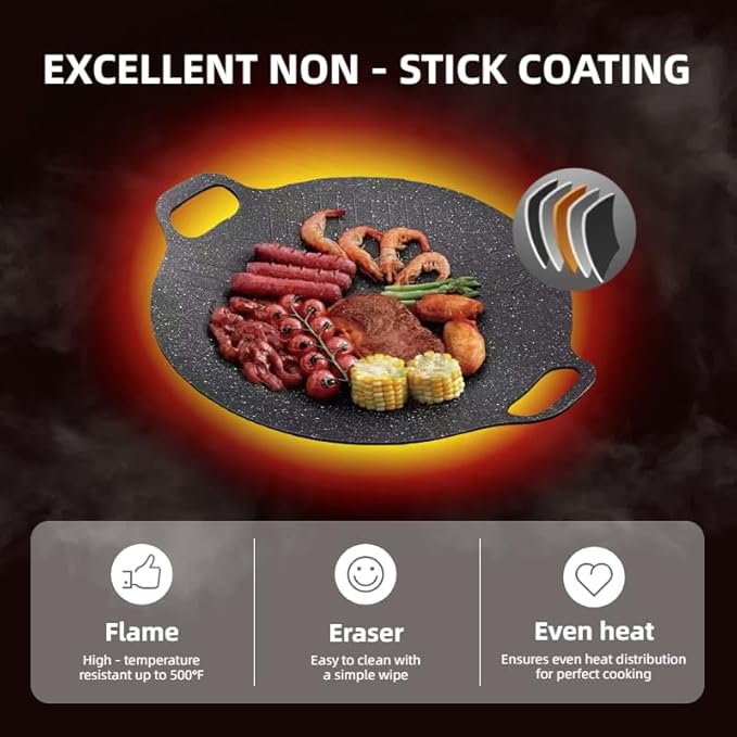 Grill pan,grill pan for indoor cooking,grill pans for stove tops,15" Round BBQ Griddle for Induction,Gas Stove, Electric Cooktop, Indoor or Outdoor Grilling.