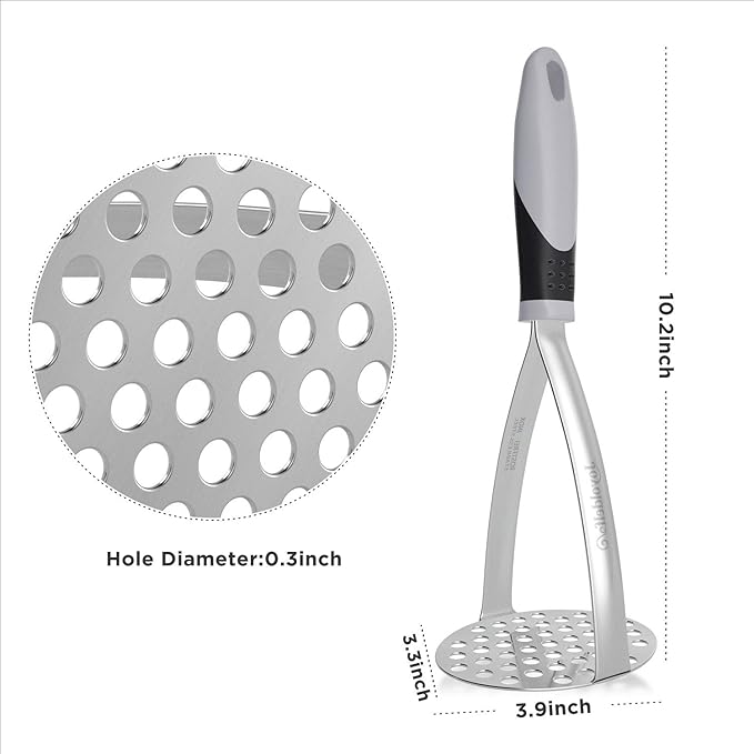 Joyoldelf Heavy Duty Potato Masher, Stainless Steel Integrated Masher Kitchen Tool & Food Masher/Potato Smasher with Non-slip Handle, Perfect for Bean, Vegetable, Fruits, Avocado, Meat