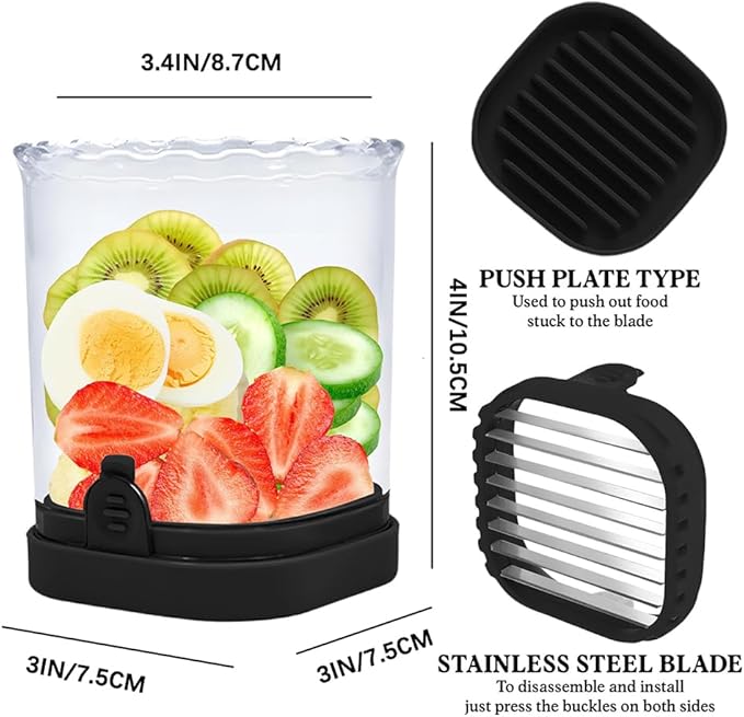 Strawberry Slicer, Fruit Slicer Cup with Push Plate, Grape Cutter Cup Slicers Kitchen Gadget for Egg Kiwi Banana Cucumber, Strawberry Slicers Cutter Tool for Fruits Vegetables (Black, One Size)