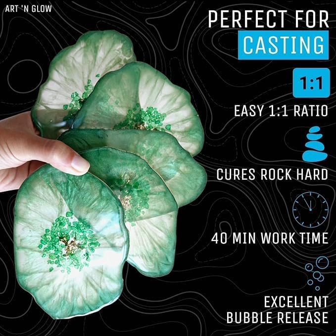 Art 'N Glow Epoxy Resin 32 oz Kit - Crystal Clear, UV Resistant, Self Leveling, Food Safe for Table Top, Arts & Crafts, Wood, Casting, Jewelry Making, Use with Mica Powder, Silicone Molds, Alcohol Ink