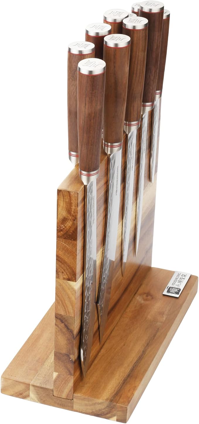 YOUSUNLONG Magnetic Knife Block - Magnetic Knife Holder - Magnetic Knife Stand - Double Sided Magnetic Acacia Wood - Holds 10 inch knives - Large Cutlery Display Stand and Storage Rack