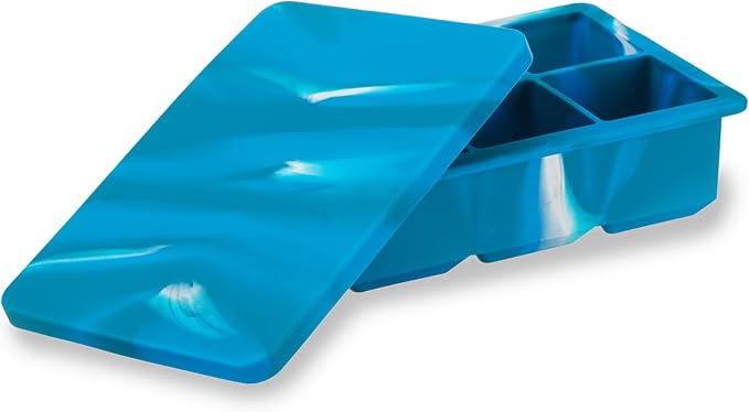 Host Ice Cube Tray with Lid, Makes 6 Large 2" Cubes, Durable Silicone Trays, Perfect for Cocktails, Beverages, Mocktails, Iced Coffee, Tea, Infused Water, Kitchen Essentials, Set of 1, Blue Marble