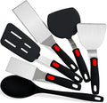 6-Pieces Silicone Spatula Turner Metal Stainless Steel Spatulas Set, Food-Grade 600°F Heat-Resistant Tools for Grilling, Burgers, Omelets and Pancakes with Non-Slip Handles
