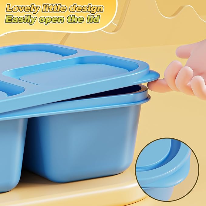 6 Pcs Snack Box Container Set, Reusable 3&4 Compartment Meal Prep Snack Containers for Adults Kids Toddler, BPA-Free Divided Lunchable Container for School, Work and Travel (Multicolor)