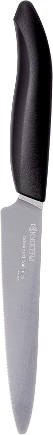 Kyocera Advanced Ceramic Revolution Series 5-inch Micro Serrated Tomato, Utility Knife, Black Blade