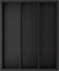 Bamboo Utensil Drawer Organizer, Silverware Tray Organizer, Kitchen Drawer Organizer for Flatware Cutlery (Black, 3 Slots)