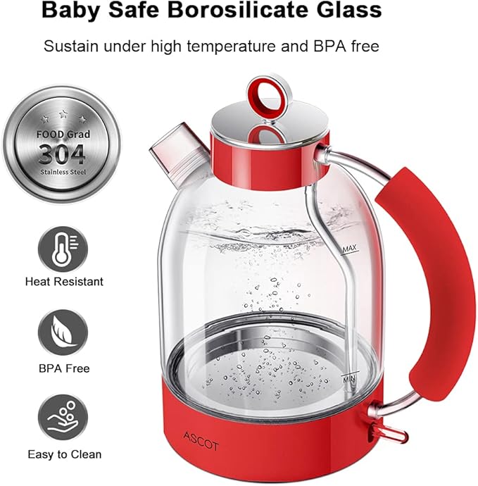 ASCOT Electric Kettle, 1.6L Stainless Steel, 1500W, Retro, Auto Shut-Off & Boil-Dry Protection