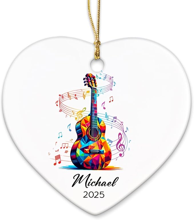 Personalized Guitar Instrument Ceramic Ornament Gifts for Guitarist, Guitar Player Christmas Ornaments Tree Hanging, Custom Name & Year Guitarist Ornaments Xmas 2025, Music Lovers Ceramic Ornament