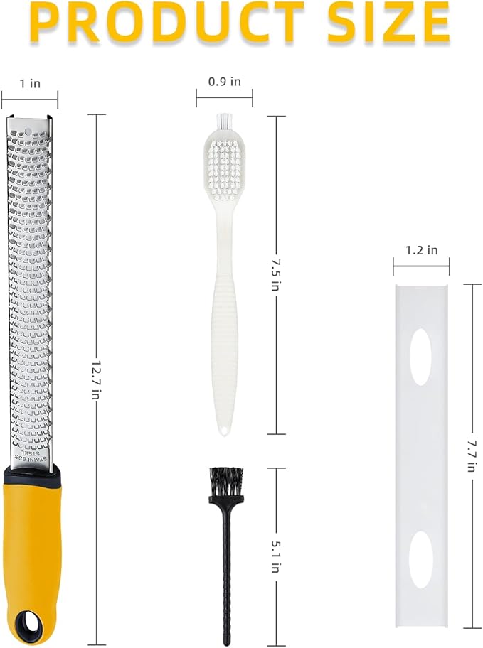 Koythin Zester, Lemon Zester & Cheese Grater with Brush, Heavy Duty Kitchen Tool for Zesting Citrus, Parmesan Cheese, Chocolate, Ginger, Fruits, Stainless Steel with Handle and Cover (Yellow)