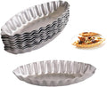 10PCS Aluminum Boat Tart Pan, Fluted Oval Tart Mold, Small Boat Shape Baking Mold, Wavy Tartlet Pie Pans, Pudding Molds Flower Edge Trays Specialty Design - Silver