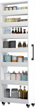 7-Tier Slim Storage Cart, Wooden Rolling Pantry Cabinet with Wheels, Narrow Shelf Organizer for Kitchen, Bakers Rack, Dining Room, Closet, Small Spaces Warm White 47.2" H*7.8" W*16.9" D
