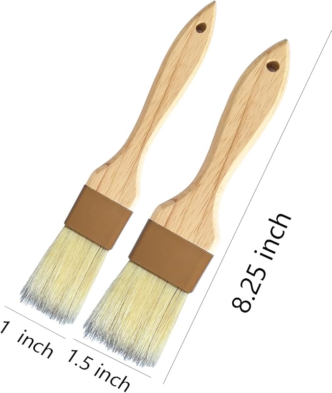 Natural Bristle Basting & Pastry Brush Set - 1.5"& 1" Food Grade Cooking Brushes, Not Shedding, for Turkey Basting, Butter, Egg Wash, Baking (4 Pc)