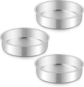 Homikit Round Cake Pan Set of 3, 8 Inch Stainless Steel Layer Cake Tins for Baking, Mirror Finish Bakeware for Wedding Birthday Baby Shower Party, Oven & Dishwasher Safe