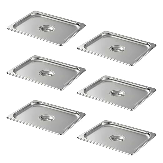 Hotel Pan Lids 6 Pack– Fits 1/2 Size Stainless Steel Steam Table Pans, Anti-Jam Food Pan Cover for Catering, Buffet Use, Kitchen Prep