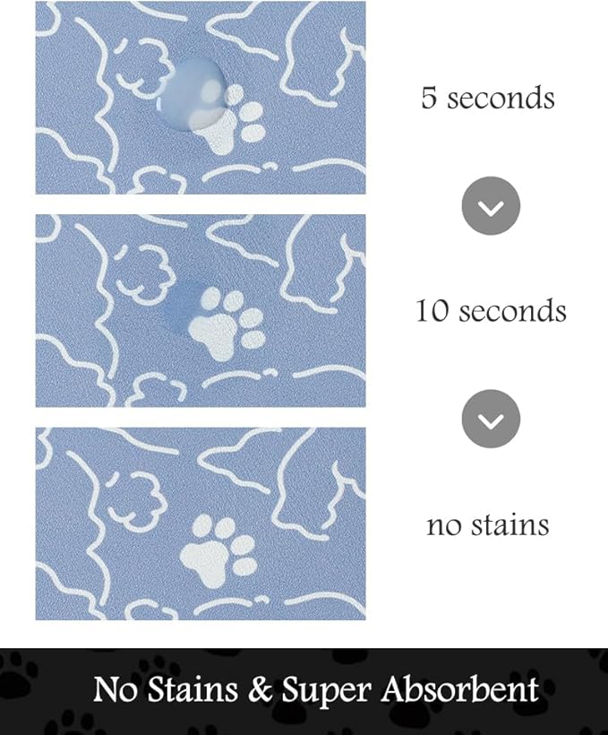 Pet Feeding Mat-Absorbent Dog Mat for Food and Water Bowl-No Stains Quick Dry Water Dispenser Mat-Dog Accessories Pet Supplies-Bowl for Messy Drinkers（BLUEDOGS,16"x24"