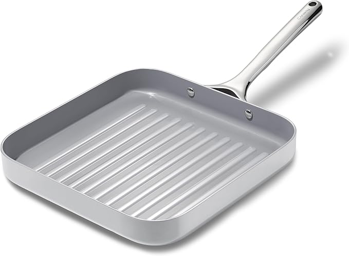 Caraway Square Grill Pan - 11” Grill Pan - Non-Stick Ceramic Coated - Non Toxic, PTFE & PFOA Free - Oven Safe & Compatible with All Stovetops - Gray