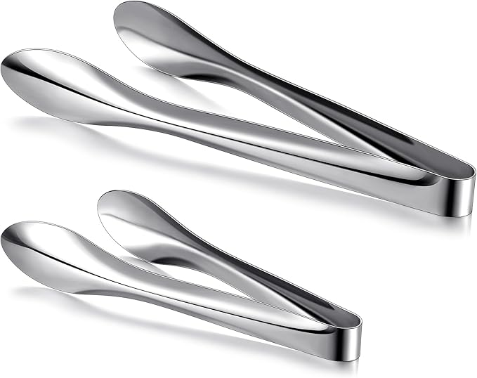 2 Pack 9 Inch and 12 Inch Serving Food Tongs Silver Buffet Stainless Steel Tongs Polished Heavy Duty Kitchen Tableware Set for Cooking Salad Party Picking up Ice Appetizers and More