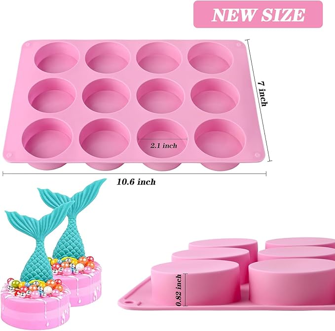 Actvty Round Chocolate Cookie Molds, 3 Pieces 12-Cavity Cylinder Chocolate Silicone Molds for Covered Oreo, Cookies Candy Jelly Mini Cakes and Muffin Baking(Pink)