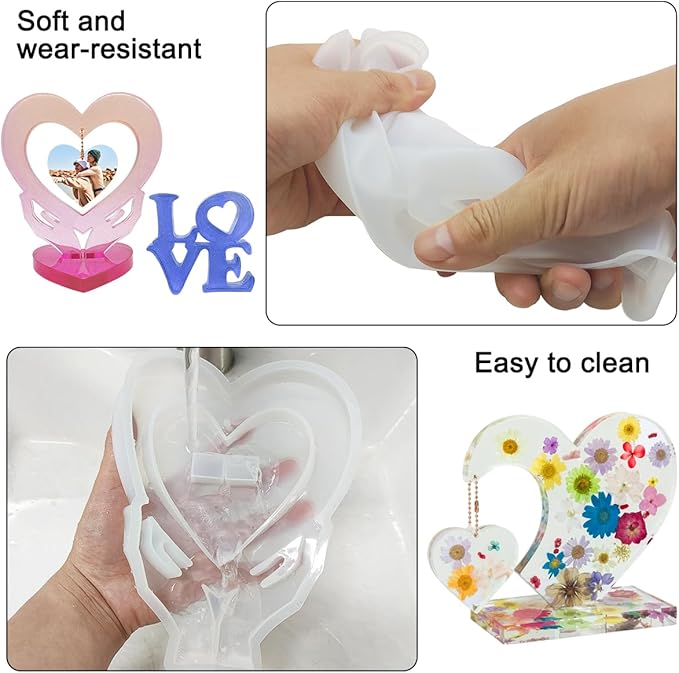 3 Sets Large Photo Frame Resin Molds, AIFUDA Heart Silicone with Love Mould for Epoxy Resin, DIY Picture Frame Mold for Casting Art Crafts