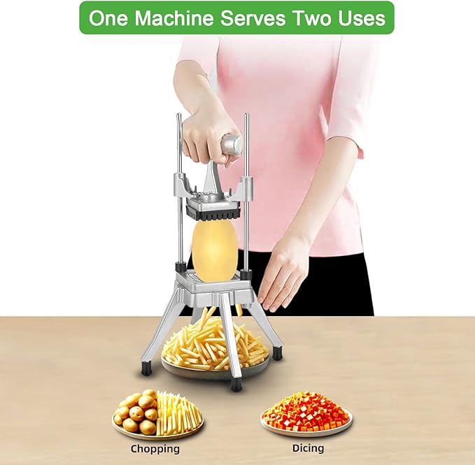 Commercial Vegetable Chopper & French Fry Cutter Stainless Steel,Vegetable Chopper Dicer Stainless Steel,1/4" 3/8" 1/2"Blades Sizes,Heavy Duty Cutter for Potatoes Onion Peppers Mushrooms