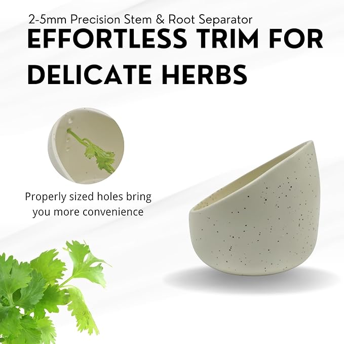 Ceramic herb stripper bowl,a 4-hole kitchen & garden tool with ergonomic handle for easy herb stem removal. Easy to clean, perfect for home cooks & gardeners (White)