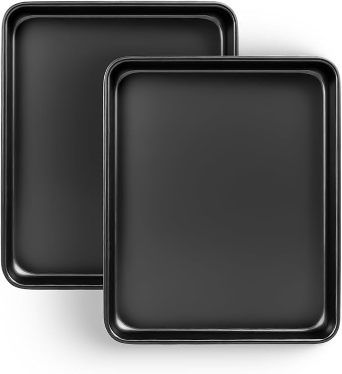 Toaster Oven Pans Set of 2, Shinsin 11-Inch Nonstick Baking Sheet Pans and Trays, 1/8 Thicker Replacement Small Baking Tray Accessories for Cookie, Non Toxic and Easy Clean and Diswasher Safe,Black