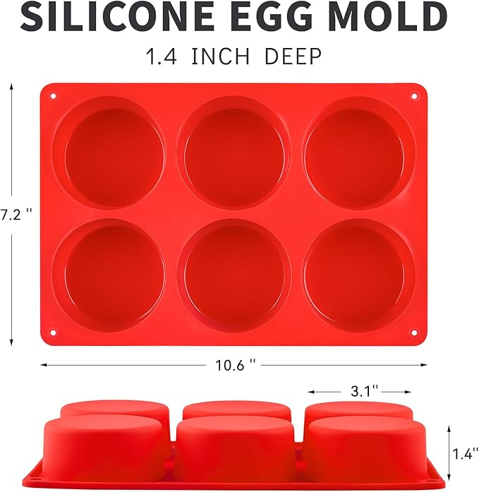2 Pack Silicone Egg Bite Molds, Deep 3 Inch Non-Stick Round Silicone Baking Pans for Frittata, Breakfast Sandwiches, Muffins, Hamburger Buns, Cornbread