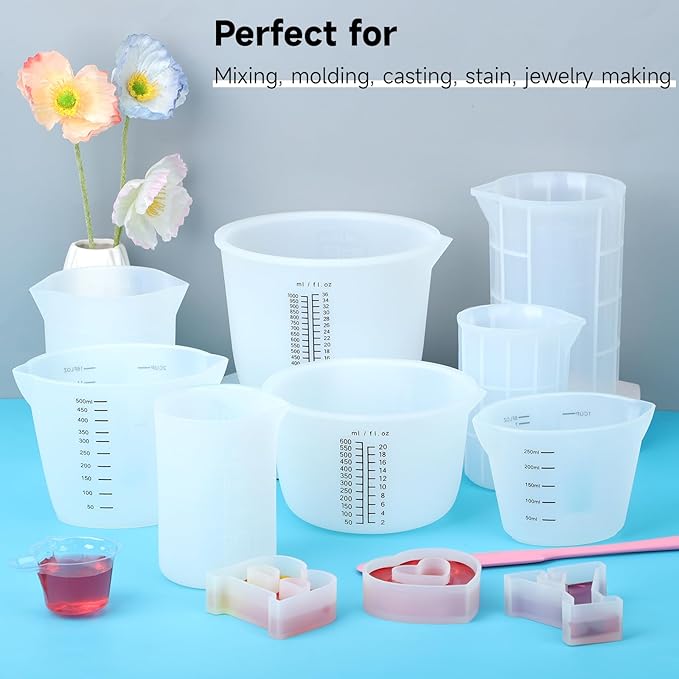Gartful 300ml Large Silicone Measuring Cups, 10OZ Reusable Squeeze and Pour Resin Cups for Epoxy, Casting Molds, Slime, Craft Art Projects, Cup Making, Waxing, 6 Packs