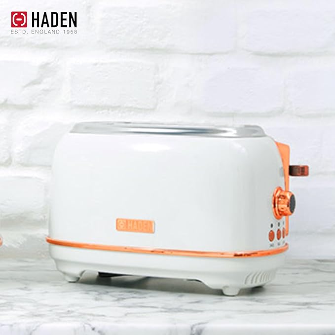 Haden Heritage 2 Slice Wide Slot Stainless Steel Toaster Bundled with 12 Cup Programmable Drip Coffee Maker Coffee Machine, Ivory & Copper