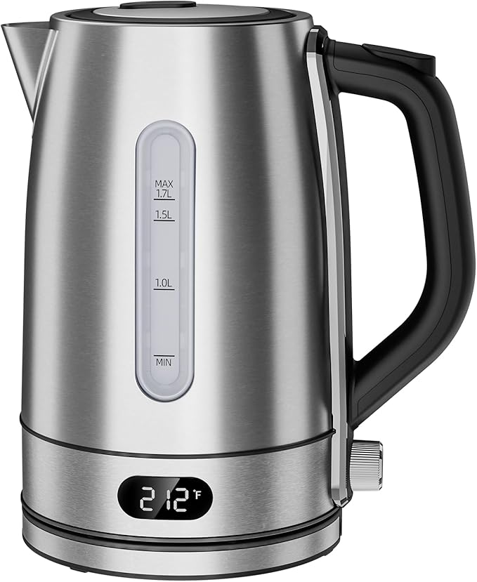 Kndko Electric Kettle,Temperature Adjustmenet, Stainless Steel Filter and Kettle,1.7L Tea Kettle & Hot Water Boiler For Coffee & Tea, Automatic Shut Off, 1500W, Silver