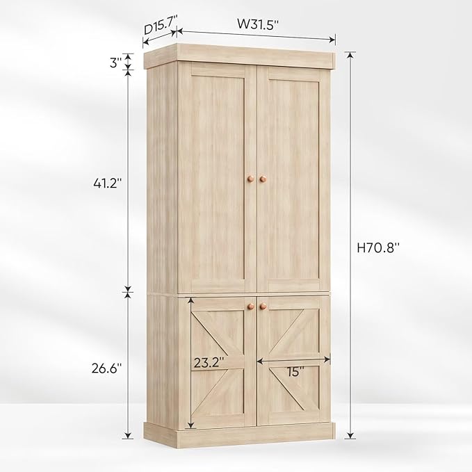 70.8" Tall Bookshelf with Doors, Farmhouse Modular Bookcase with 4-Tier Adjustable Shelves, Large Storage Cabinet for Home Office, Living Room, Brown, Set of 4