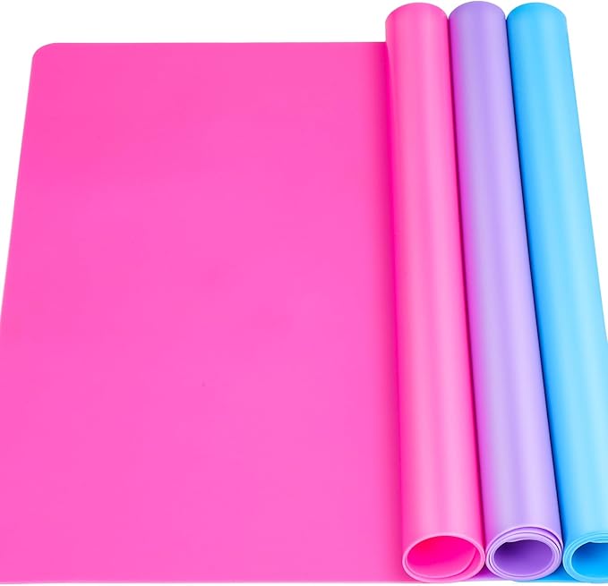 LEOBRO Silicone Mat for Resin Molds, 3 PCS Silicone Mats for Epoxy Resin, UV Resin, Play Dough Mat, Clay Mat, Nonstick Silicone Sheets Pads for DIY Arts and Crafts, Pink & Purple & Blue, 15.7”x 11.7”