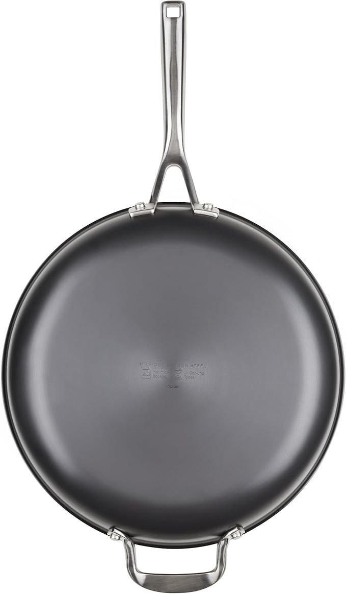 KitchenAid NITRO Carbon Steel Frying Pan/Skillet, Stainless Steel Handle, Compatible with All Cooktops, 12 Inch Fry Pan with Side Handle - Black
