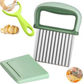 Crinkle Cutter and Vegetable Peeler 2 PCS, Wave Slicer Fry Cutter with Stainless Steel Blade Food-safe for Veggies, Handheld Vegetable Chopper, Salad Garnishing Tool, DishwasherSafe