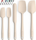 Coukre Silicone Spatula Set of 5,High Heat Resistant, Food Grade Silicone, Upgraded Extended Reinforced Handle,Dishwasher Safe, for Baking, Cooking (Pure Beige, Solid color)