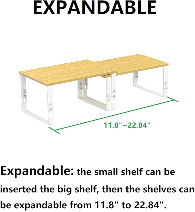 Kitchen Cabinet Organization Shelf，Set of 2 Height Adjustable Storage Racks，Stackable，Expandable，Countertop Shelves Organizer，Pantry Shelving