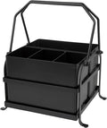 Silverware Caddy Utensil Organizer With Handle, Outdoor Picnic and Camping Utensil Holder, Flatware Holder for Party Gatherings, Metal - Black