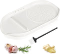 WhiteRhino 4 in 1 Ceramic Garlic Grater with Egg Cracker,Spoon Rest and Herb Stripper, Ginger Grater Plate for Grinding Wasabi Fruits Vegetables Ginger Garlic Cheese(6.76inx3.7in)