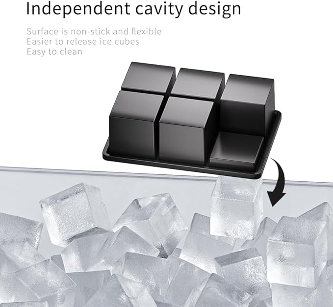 Large Ice Cube Tray for Whiskey 2 Pack, HANCELANT Big Silicone Square Ice Cube Mold with Removable Lid, 2'' Huge Square Ice Cubed Tray for Whisky and Cocktail