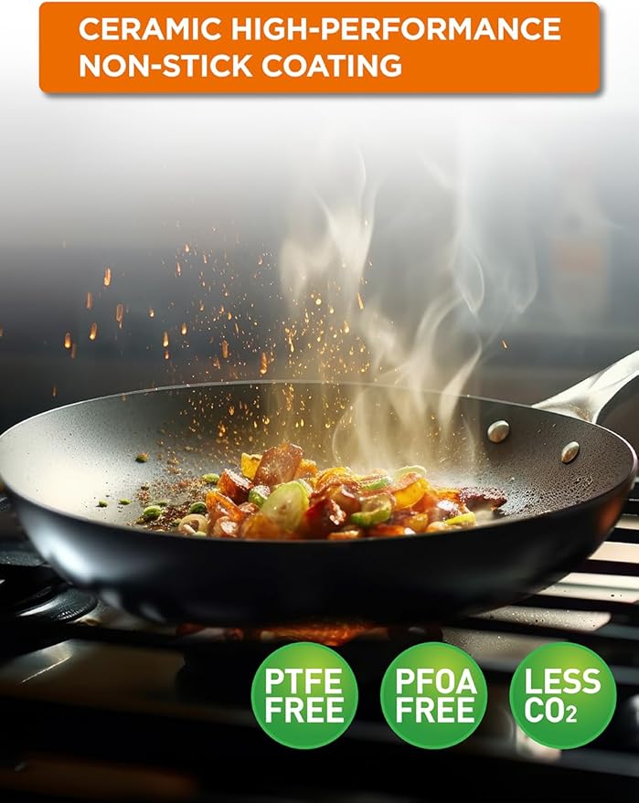 Commercial CHEF 7-Piece ECOPAN Hard Anodized Aluminum Cookware Set, Ceramic Non-Stick Non-Toxic Pots and Pans Set with Lids, Induction Kitchen Cooking Set, Oven & Dishwasher Safe, PFOA & PTFE Free