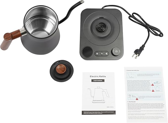30oz Bistro Electric Gooseneck Kettle,1200W Stainless Steel Coffee Kettle with ±1℉ Temperature Control,Quick Heating Pour Over Electric Kettle for Coffee&Tea (Black)