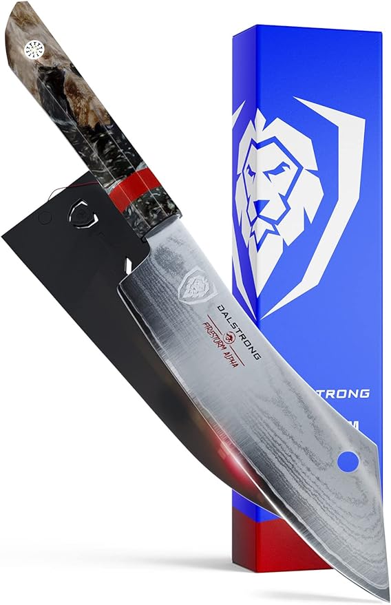 Dalstrong Hybrid Cleaver & Chef Knife - 8 inch - 'The Crixus' - Firestorm Alpha Series - Premium 10Cr15CoMoV High-Carbon Steel - Traditional Japanese Wa Stabilized Wood & Resin Handle - w/Sheath
