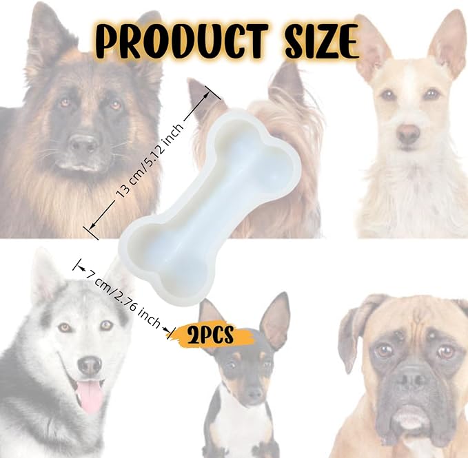 Large Silicone Dog Bone Mold 2 Pack - Large Bone Shaped Ice Cube Trays, Dishwasher Safe Non-Stick Freezer & Oven Mold for Frozen Treats, Baking, Dog Chews (White)