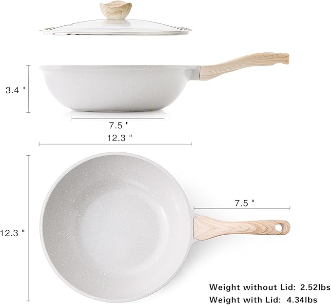 Kordisen Ceramic Wok Pan, 12 Inch Nonstick Wok with Lid, Healthy Non Toxic Woks & Stir-fry Pans for Cooking, Induction Cookware, PFOA & PFAS Free