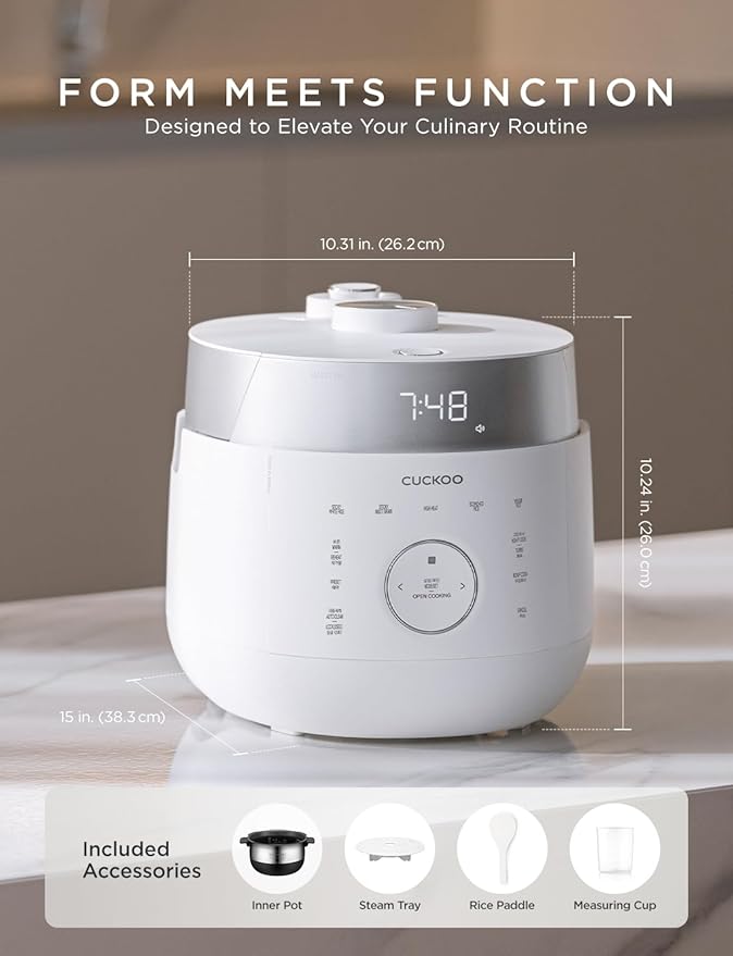 CUCKOO Twin Pressure Rice Cooker 6-Cup Uncooked / 12-Cup Cooked with Induction Heating Technology, 20 Menu Modes with Voice Guide, Versatile Rice Maker Multi-Cooker & Pressure Cooker (CRP-LHTR0609FW)