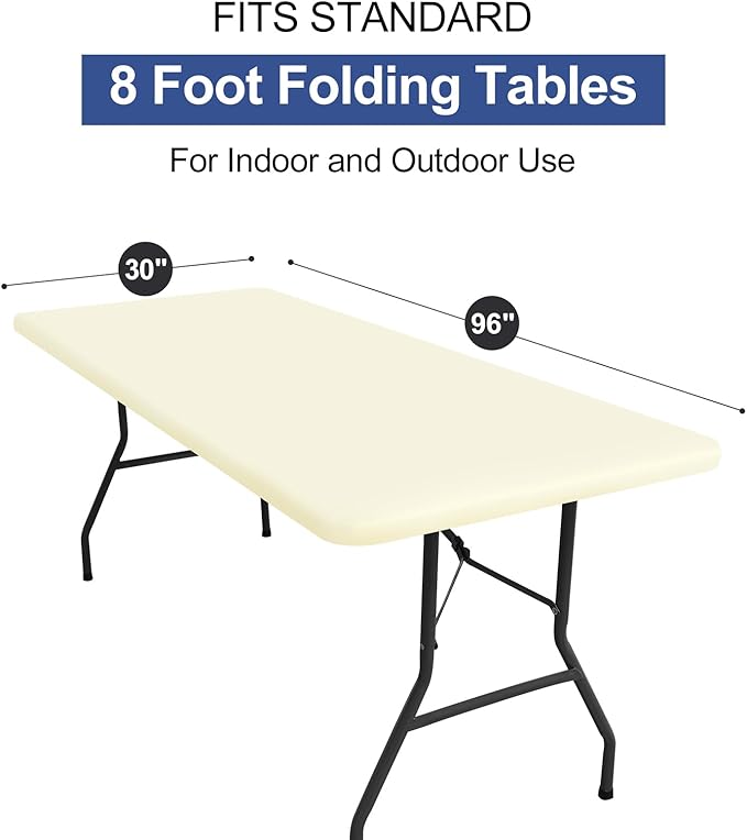 homing Rectangle Table Cloth Cover, Waterproof Polyester Elastic Fitted Tablecloth, Fits for 8 Foot Folding Tables, Washable Table Protector for Picnic, Camping, Outdoor (Cream Yellow, 30" x 96")