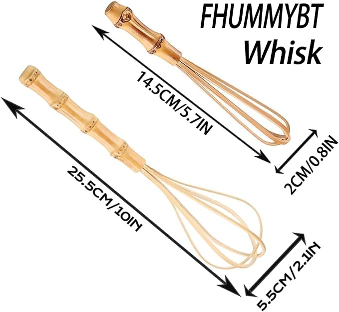 Handmade Wood Whisks for Cooking - 5.7In Natural Bamboo Whisk, Mini Wooden Whisks for Whisking, Beating, Blending, Frothing & Stirring (5.7Inches + 10Inches)