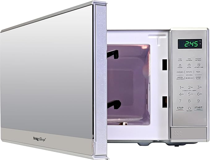 Total Chef 0.7 Cu Ft Microwave Oven - Countertop Small Kitchen Appliance, Stainless Steel Microwave with Digital Touch, Pre-Set Functions, 10” Turntable, 700 Watt