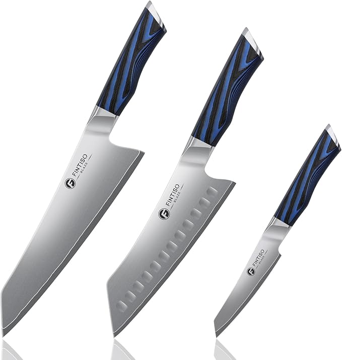 FINTISO 3PCS Kitchen Knife Set, Professional Chef Knives Set with G10 Handle, Premium 5-Layer 10Cr15CoMoV Japanese Steel Knives Set, Ultra Sharpe Knife for Meat and Vegetable