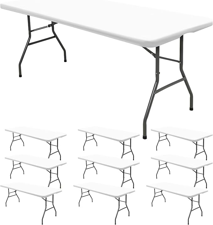 10 Pack Stretch Fabric Table Top Cap Cover, fits 8' Tables, Spandex Table Covers Washable Elastic Rectangle Tablecloth Protector for Indoor Outdoor Party Picnic Wedding, White, 30" W x 96" L